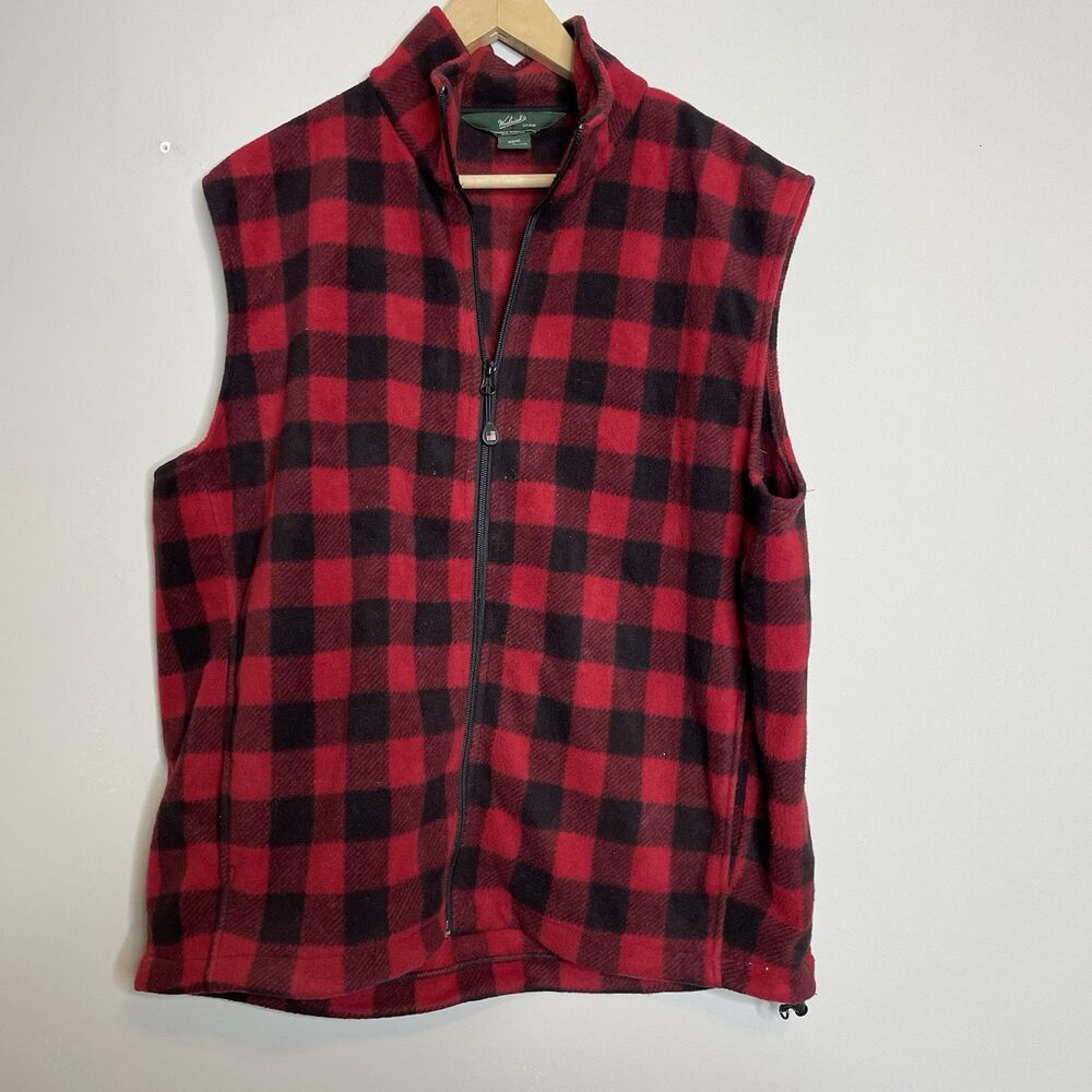 Woolrich Buffalo Plaid Red/Black Fleece Full Zip Up Vest Jacket Mens Size Large